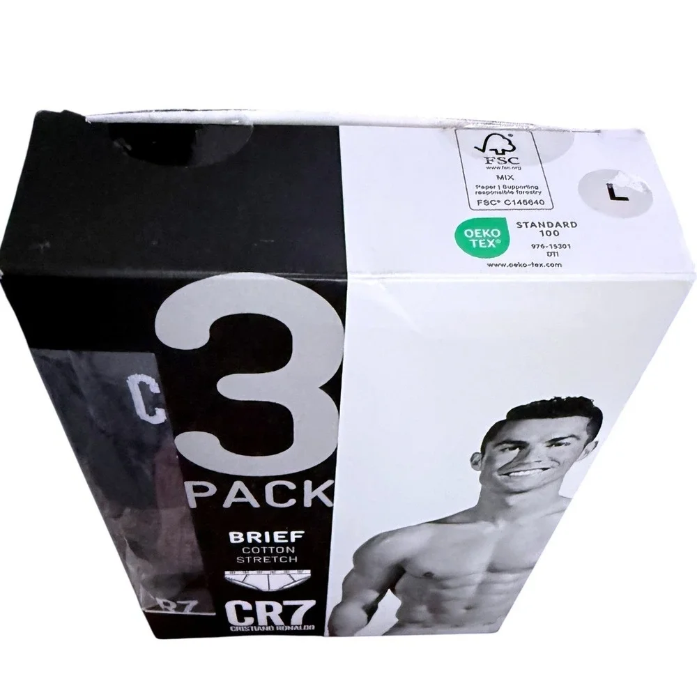 CR7 Cristiano‎ Ronaldo Large 3 Pack Cotton Stretch Briefs Black White Gray New